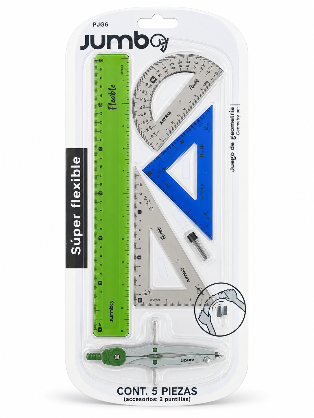 Juego de geometría Jumbo súper flexible PJG6 — 5 piezas