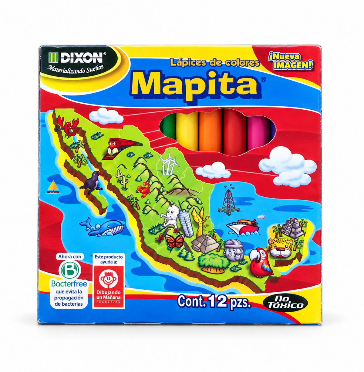 Lápices de colores Dixon Mapita — 12 piezas, caja cuadrada
